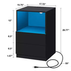 Hommpa Modern Open Shelf Bedside Table LED Nightstand with Charging Station