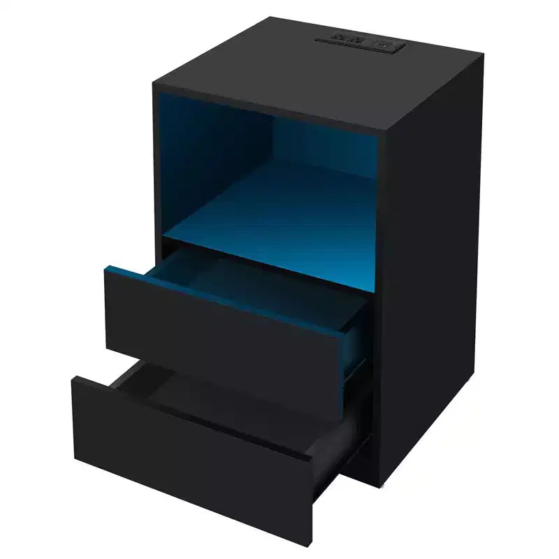 Hommpa Modern Open Shelf Bedside Table LED Nightstand with Charging Station
