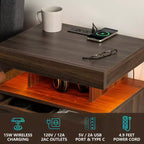 Hommpa Modern LED Nightstand with Wireless Charging Station & 2 Drawers