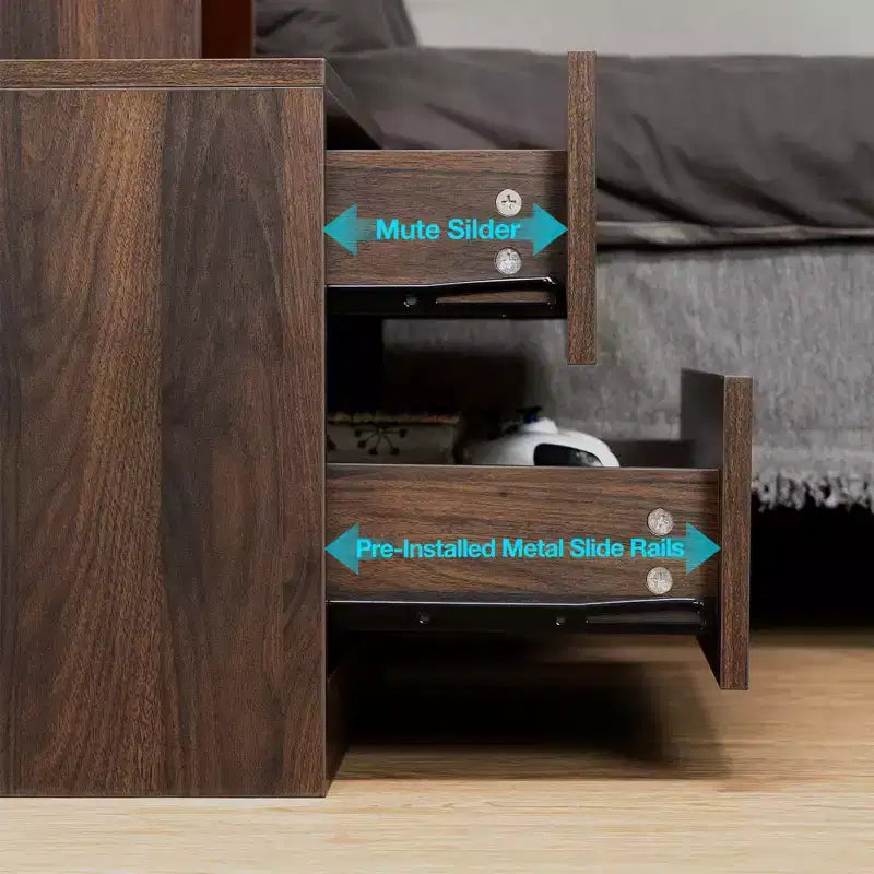 Hommpa Modern LED Nightstand with Wireless Charging Station & 2 Drawers