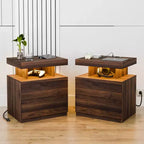 Hommpa Modern LED Nightstand with Wireless Charging Station & 2 Drawers
