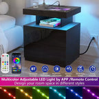 Hommpa Modern LED Nightstand with Wireless Charging Station & 2 Drawers