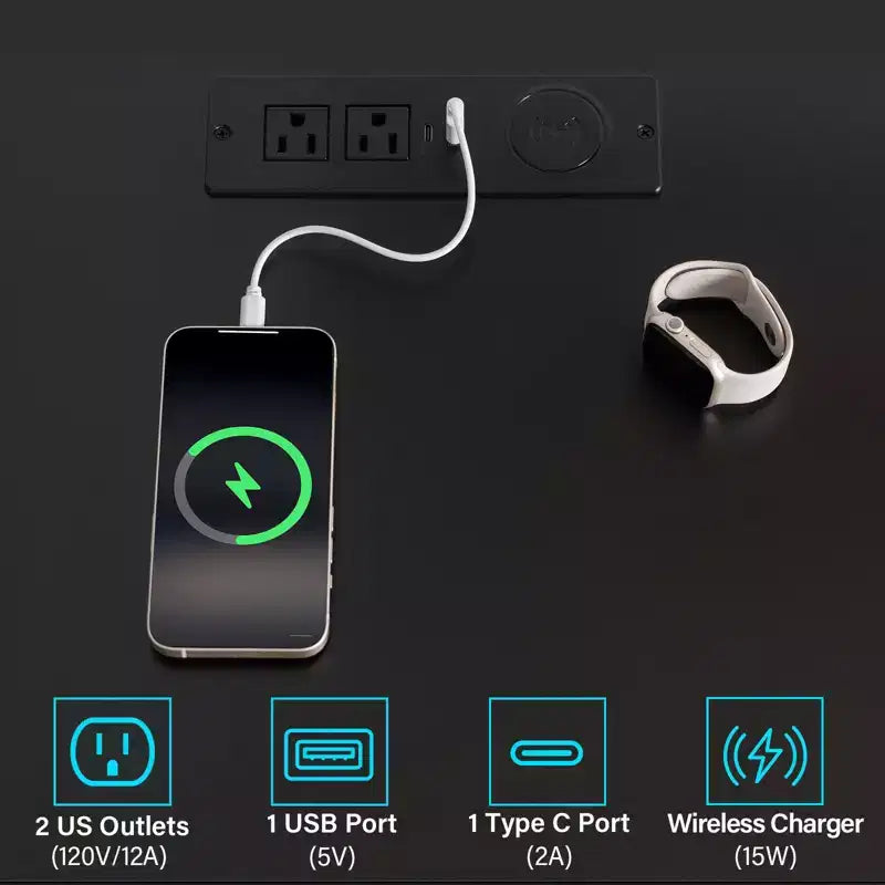 Hommpa Modern LED Nightstand with Wireless Charging Station & 2 Drawers