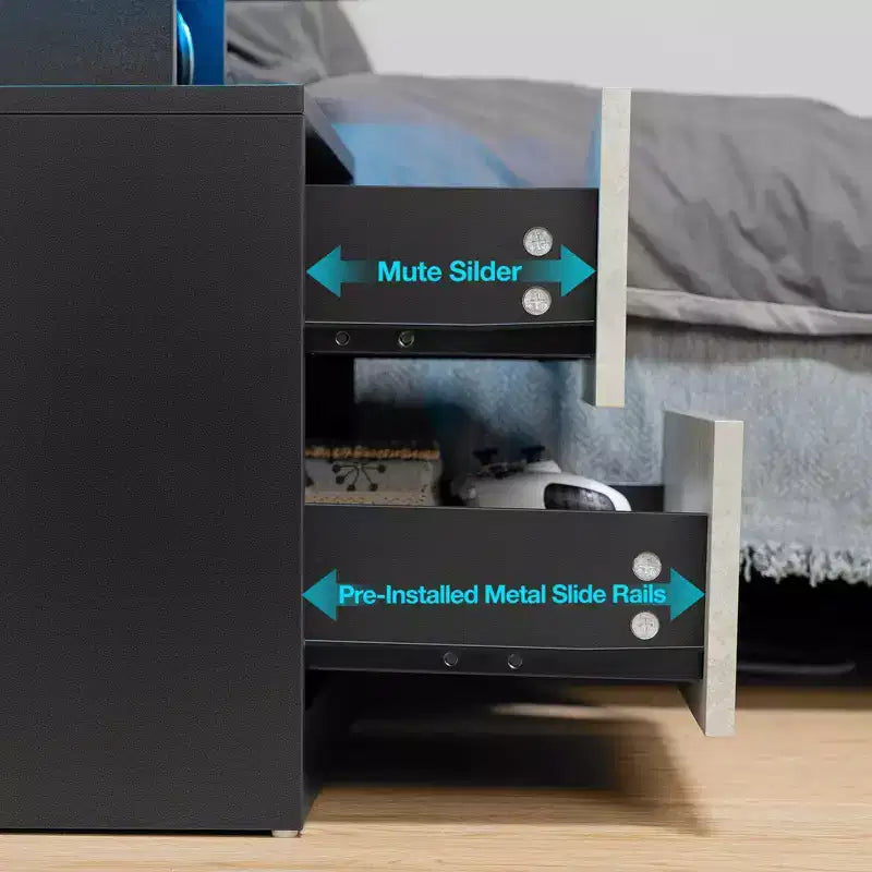 Hommpa Modern LED Nightstand with Wireless Charging Station & 2 Drawers