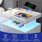 Hommpa Modern LED Nightstand with Wireless Charging Station & 2 Drawers