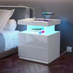 Hommpa Modern LED Nightstand with Wireless Charging Station & 2 Drawers