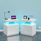 Hommpa Modern LED Nightstand with Wireless Charging Station & 2 Drawers