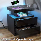 Hommpa Modern LED Nightstand with Wireless Charging Station & 2 Drawers
