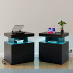 Hommpa Modern LED Nightstand with Wireless Charging Station & 2 Drawers