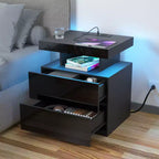 Hommpa Modern LED Nightstand with Wireless Charging Station & 2 Drawers