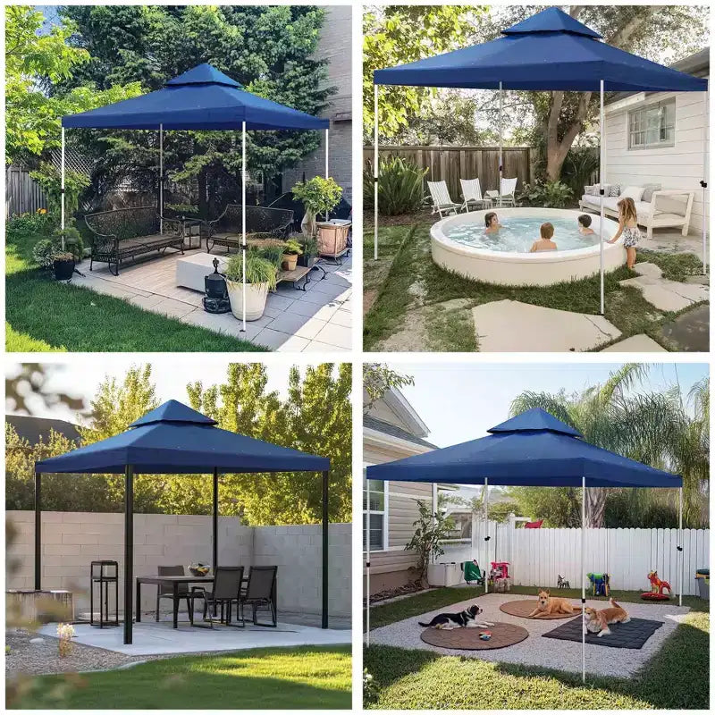 Yescom 10x10Ft UV30+ Gazebo Replacement Top for 2 Tier Outdoor Canopy Cover Patio Backyard Party Deck Event Navy Blue