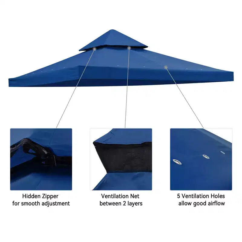 Yescom 10x10Ft UV30+ Gazebo Replacement Top for 2 Tier Outdoor Canopy Cover Patio Backyard Party Deck Event Navy Blue