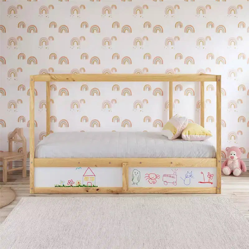 Max & Finn Saffiano Convertible 3-in-1 Kids Bed, Natural/White