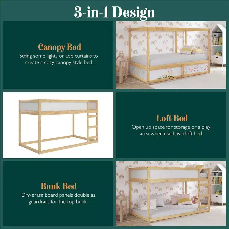 Max & Finn Saffiano Convertible 3-in-1 Kids Bed, Natural/White
