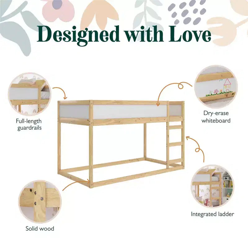 Max & Finn Saffiano Convertible 3-in-1 Kids Bed, Natural/White