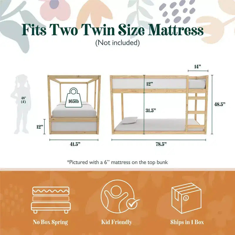 Max & Finn Saffiano Convertible 3-in-1 Kids Bed, Natural/White