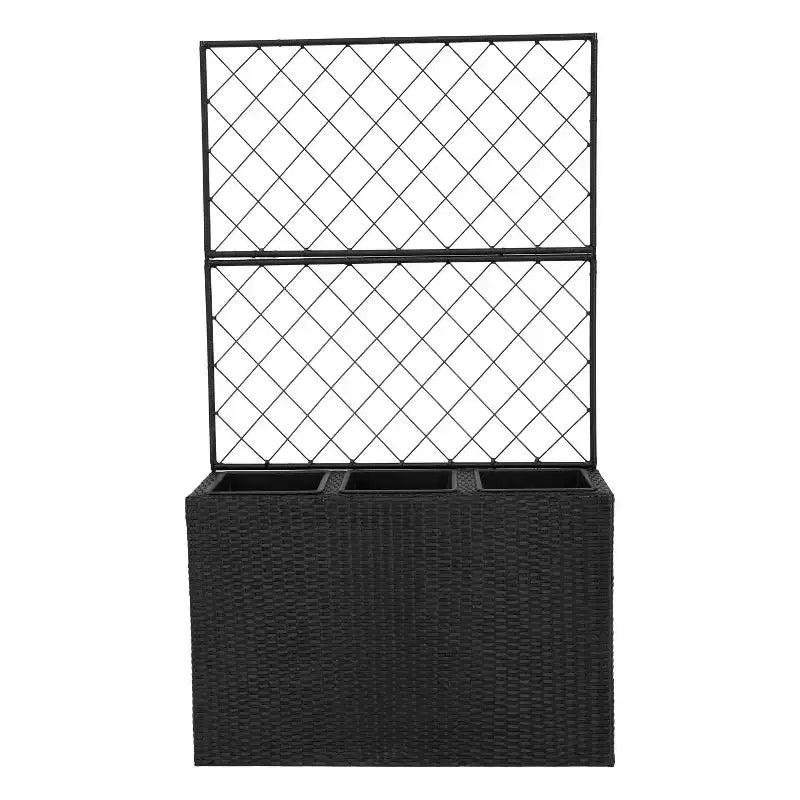 Sunnydaze 3-Section Wicker Planter Box with Trellis for Indoor or Outdoor Use - Black