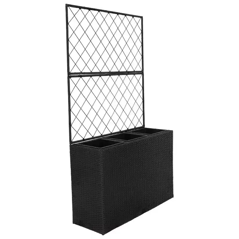 Sunnydaze 3-Section Wicker Planter Box with Trellis for Indoor or Outdoor Use - Black