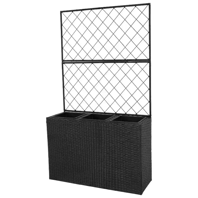 Sunnydaze 3-Section Wicker Planter Box with Trellis for Indoor or Outdoor Use - Black