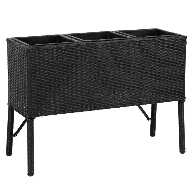 Sunnydaze 3-Section Wicker Raised Planter Bed for Indoor or Outdoor Use - Black