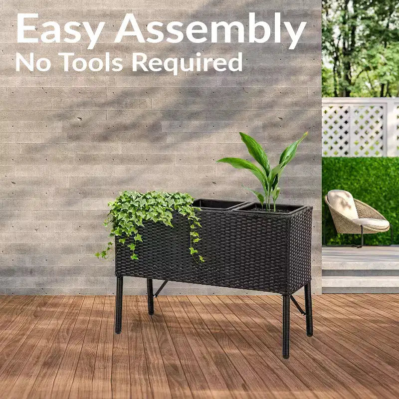 Sunnydaze 3-Section Wicker Raised Planter Bed for Indoor or Outdoor Use - Black