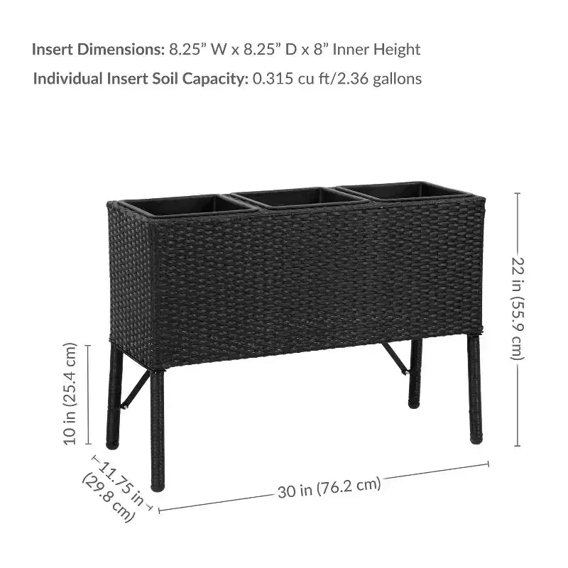 Sunnydaze 3-Section Wicker Raised Planter Bed for Indoor or Outdoor Use - Black