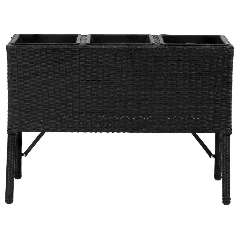 Sunnydaze 3-Section Wicker Raised Planter Bed for Indoor or Outdoor Use - Black