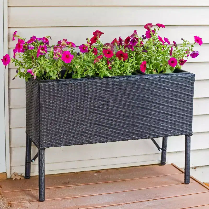 Sunnydaze 3-Section Wicker Raised Planter Bed for Indoor or Outdoor Use - Black
