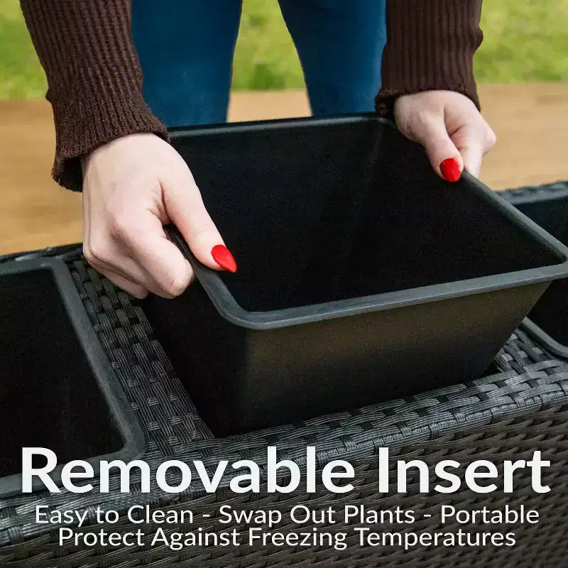 Sunnydaze 3-Section Wicker Raised Planter Bed for Indoor or Outdoor Use - Black
