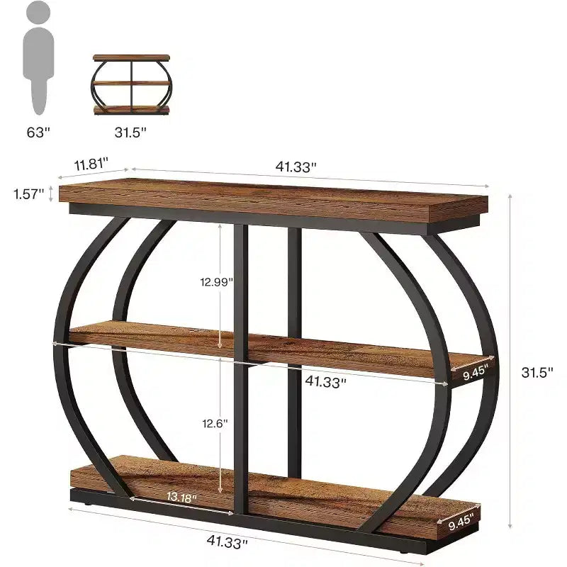 Lantine 41.3 Industrial 3-Tier Entryway Table with Arched Metal Frame and Storage Shelves