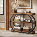 Lantine 41.3 Industrial 3-Tier Entryway Table with Arched Metal Frame and Storage Shelves