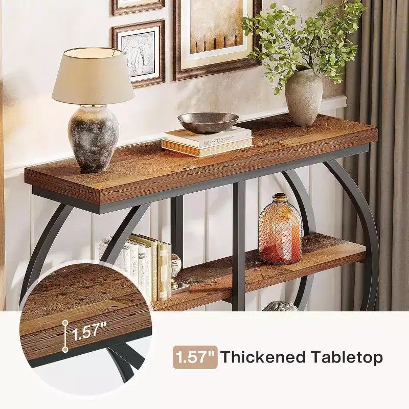 Lantine 41.3 Industrial 3-Tier Entryway Table with Arched Metal Frame and Storage Shelves