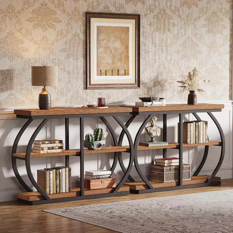 Lantine 41.3 Industrial 3-Tier Entryway Table with Arched Metal Frame and Storage Shelves