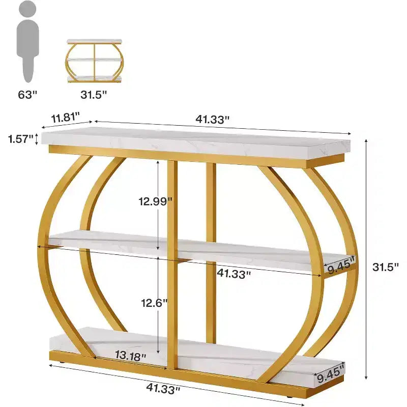 Lantine 41.3 Industrial 3-Tier Entryway Table with Arched Metal Frame and Storage Shelves
