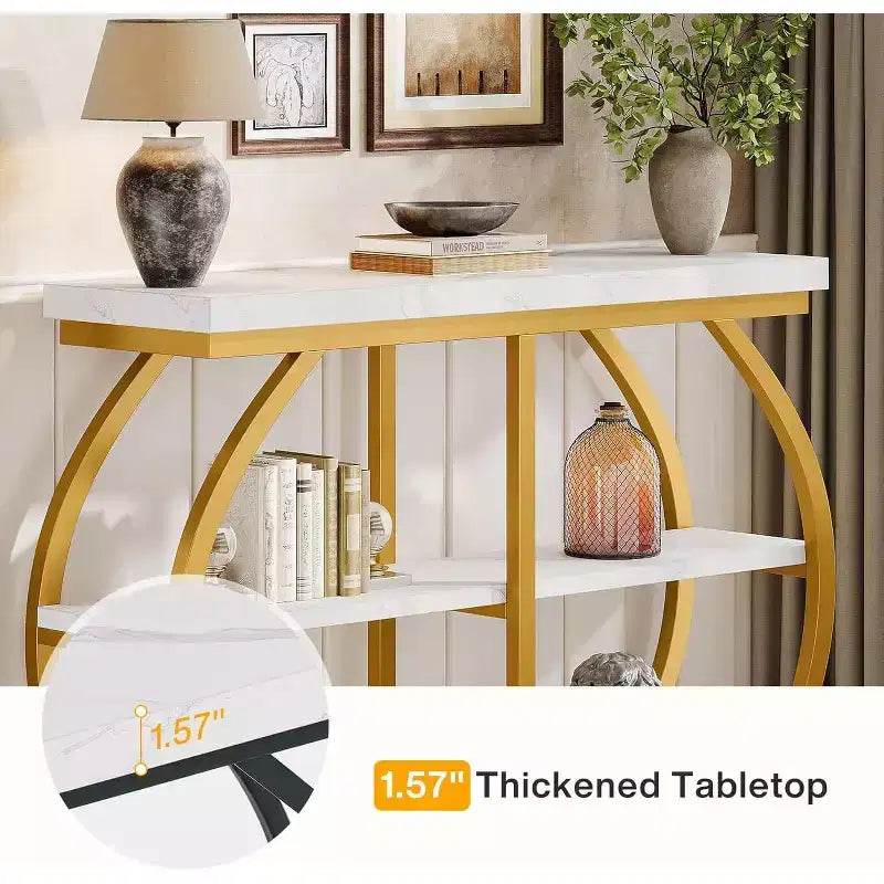Lantine 41.3 Industrial 3-Tier Entryway Table with Arched Metal Frame and Storage Shelves