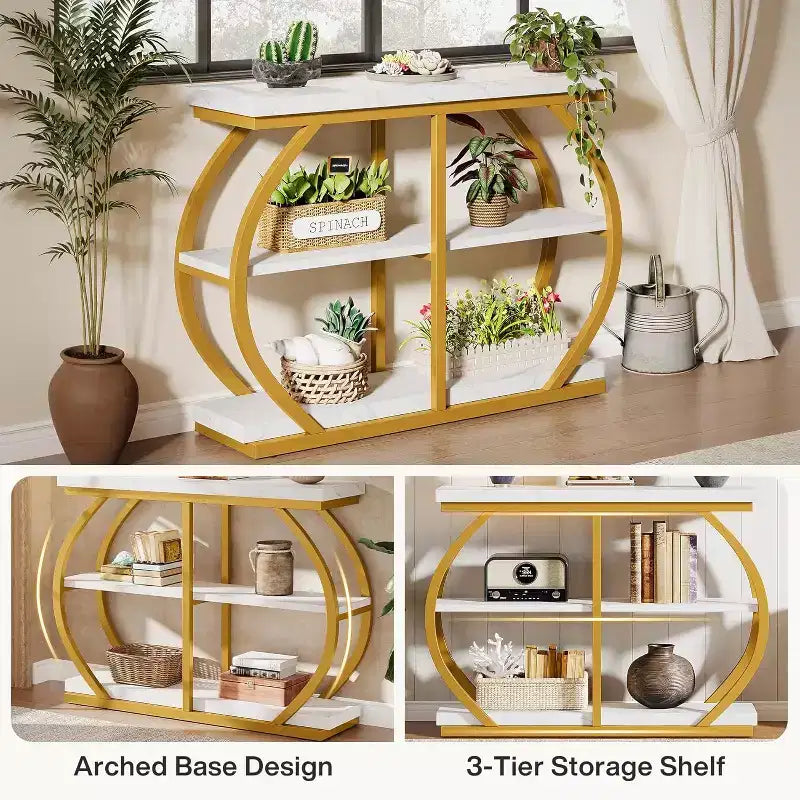 Lantine 41.3 Industrial 3-Tier Entryway Table with Arched Metal Frame and Storage Shelves