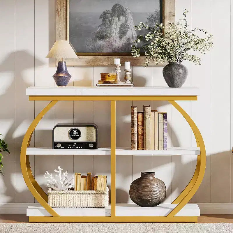 Lantine 41.3 Industrial 3-Tier Entryway Table with Arched Metal Frame and Storage Shelves