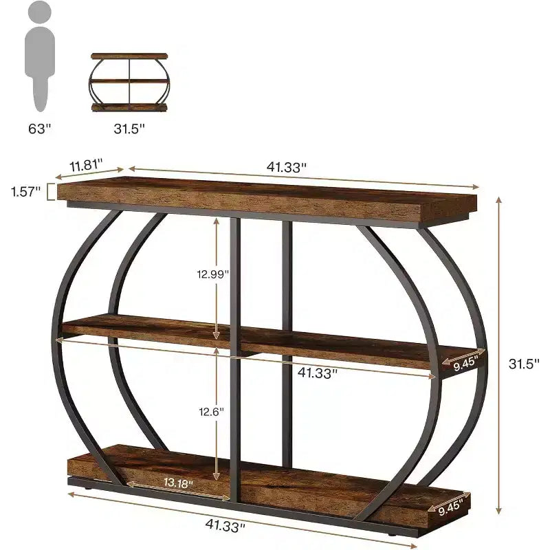 Lantine 41.3 Industrial 3-Tier Entryway Table with Arched Metal Frame and Storage Shelves