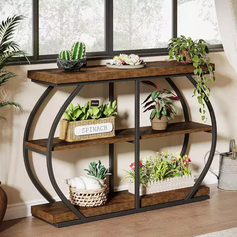 Lantine 41.3 Industrial 3-Tier Entryway Table with Arched Metal Frame and Storage Shelves
