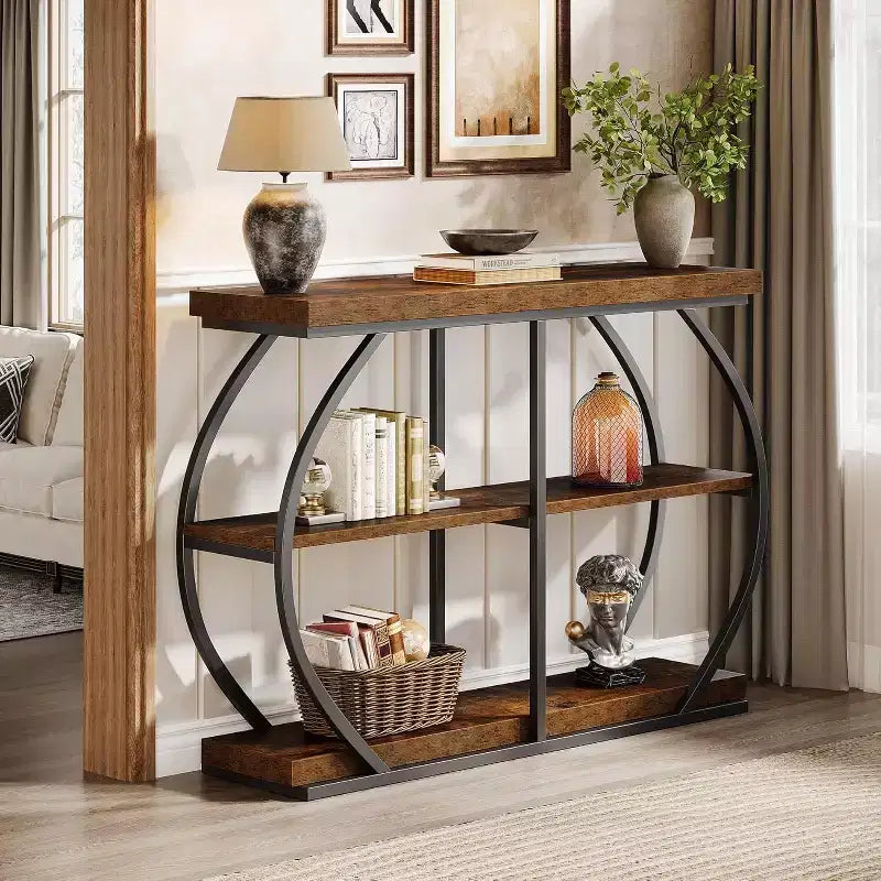 Lantine 41.3 Industrial 3-Tier Entryway Table with Arched Metal Frame and Storage Shelves