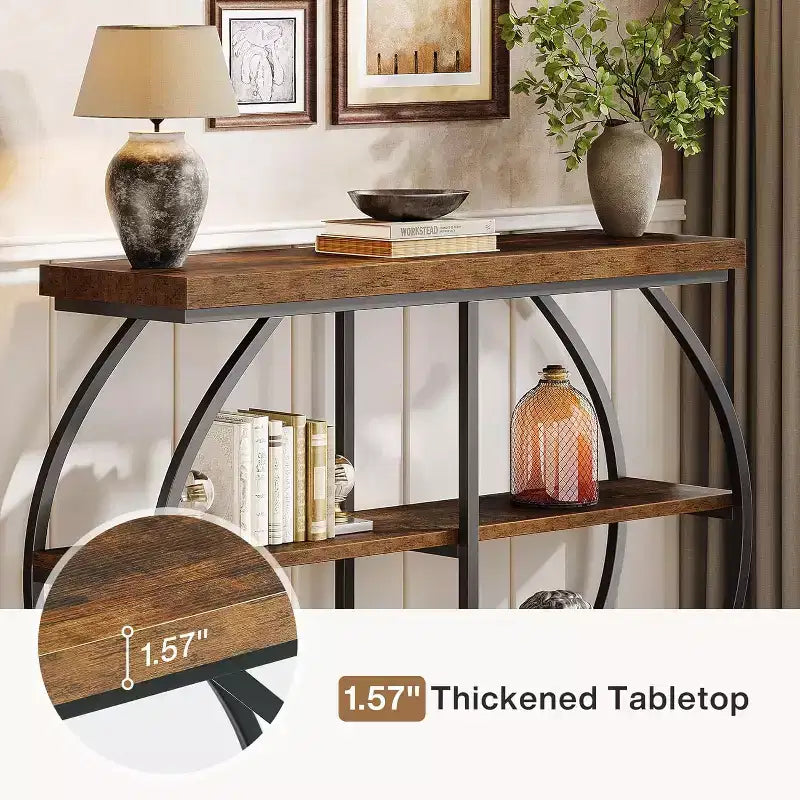 Lantine 41.3 Industrial 3-Tier Entryway Table with Arched Metal Frame and Storage Shelves