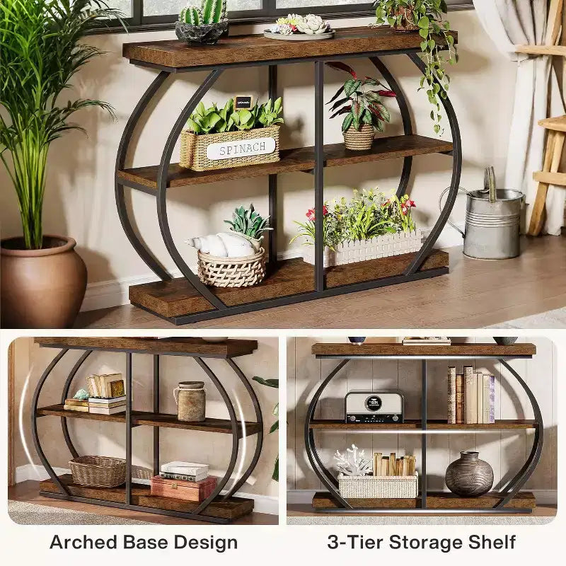 Lantine 41.3 Industrial 3-Tier Entryway Table with Arched Metal Frame and Storage Shelves