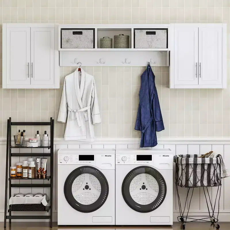 PexFix 26x44x8 Wood Laundry Cabinet with Adjustable Shelves in White