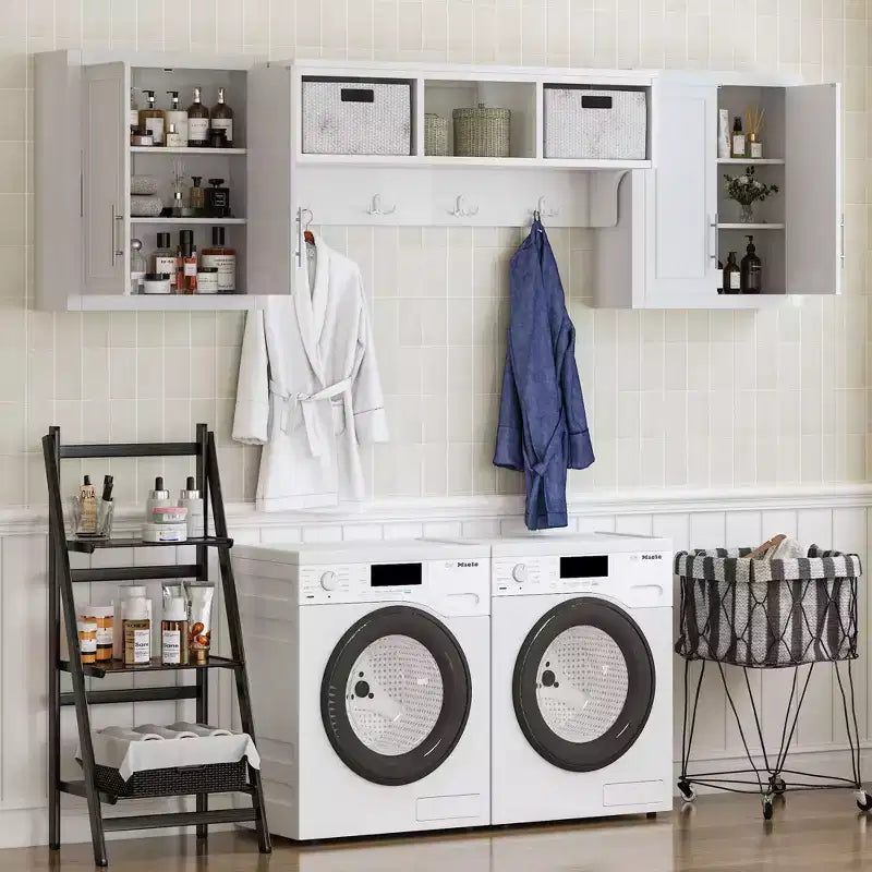 PexFix 26x44x8 Wood Laundry Cabinet with Adjustable Shelves in White