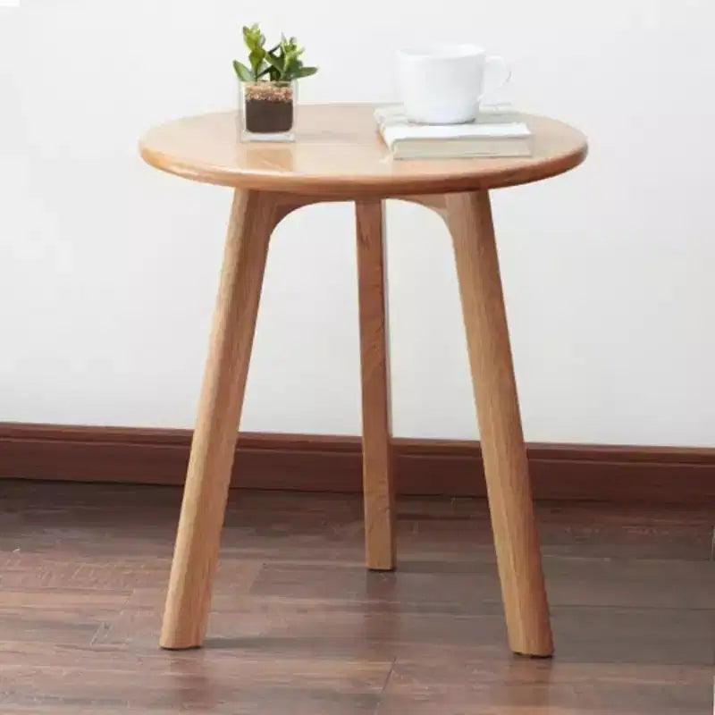 Solid Oak Wood Round End Table, Easy Assembly, for Living Room, Bedroom, Balcony