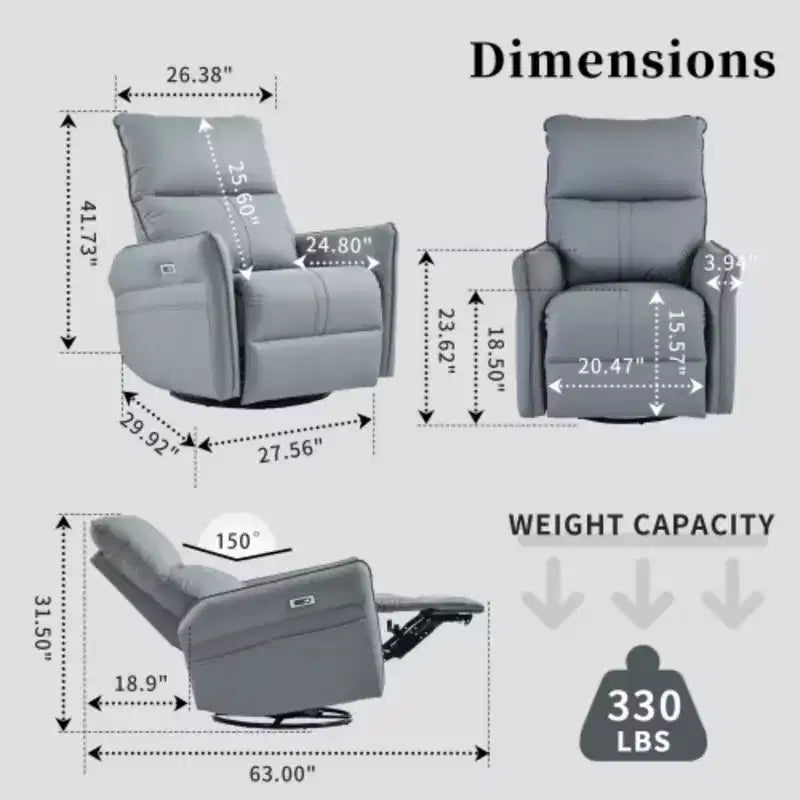 Adult Electric Rotating Rocking Recliner, 270-degree Rotating Rocking Recliner, Small Electric Recliner Suitable For Small Spaces
