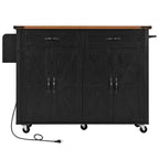 53.5 Black Farmhouse Kitchen Island with Drop Leaf, Rolling Kitchen Cart on Wheels for Home Kitchen Dining Room