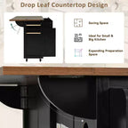 53.5 Black Farmhouse Kitchen Island with Drop Leaf, Rolling Kitchen Cart on Wheels for Home Kitchen Dining Room