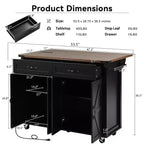 53.5 Black Farmhouse Kitchen Island with Drop Leaf, Rolling Kitchen Cart on Wheels for Home Kitchen Dining Room