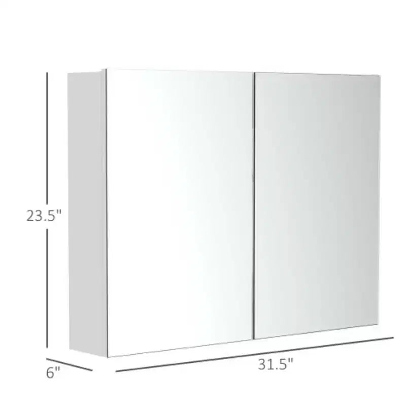 Elegant Bathroom Storage: Double Door Mirror Cabinet with Quiet Hinges, 31.5 x 23.5